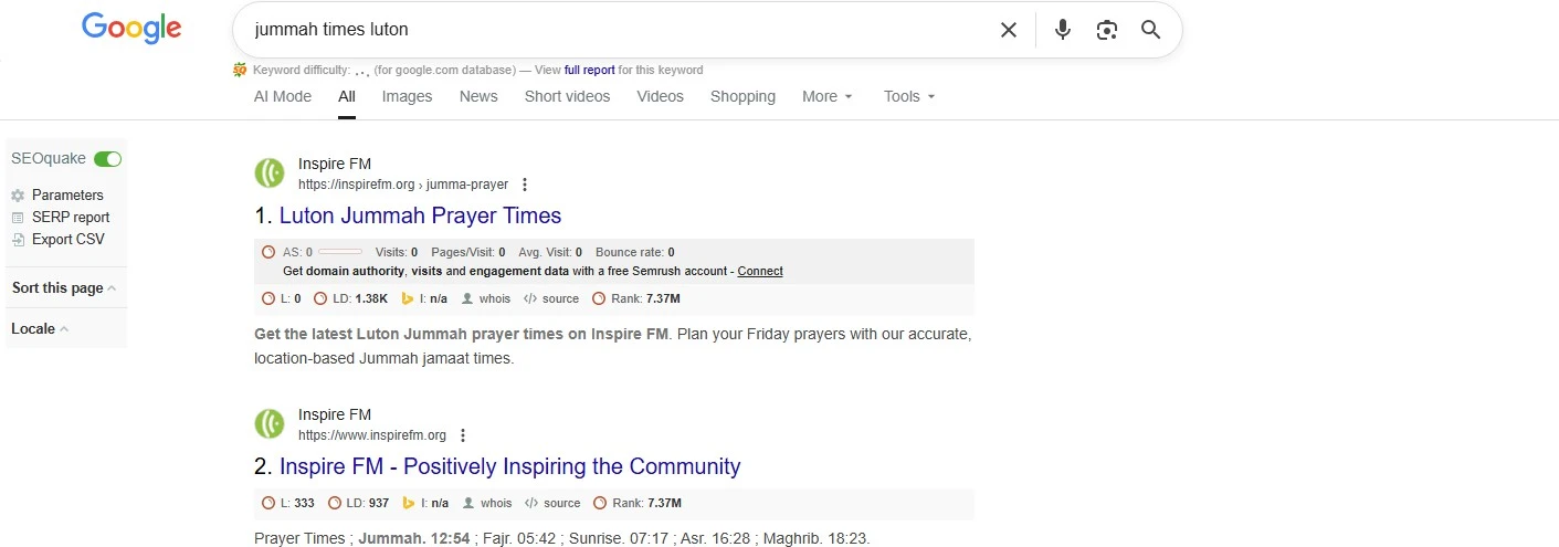Inspire FM: Keyword search-result snapshot, UK portfolio / slide 5