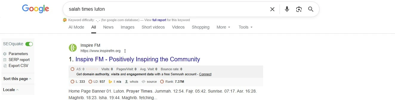 Inspire FM: Keyword search-result snapshot, UK portfolio / slide 6
